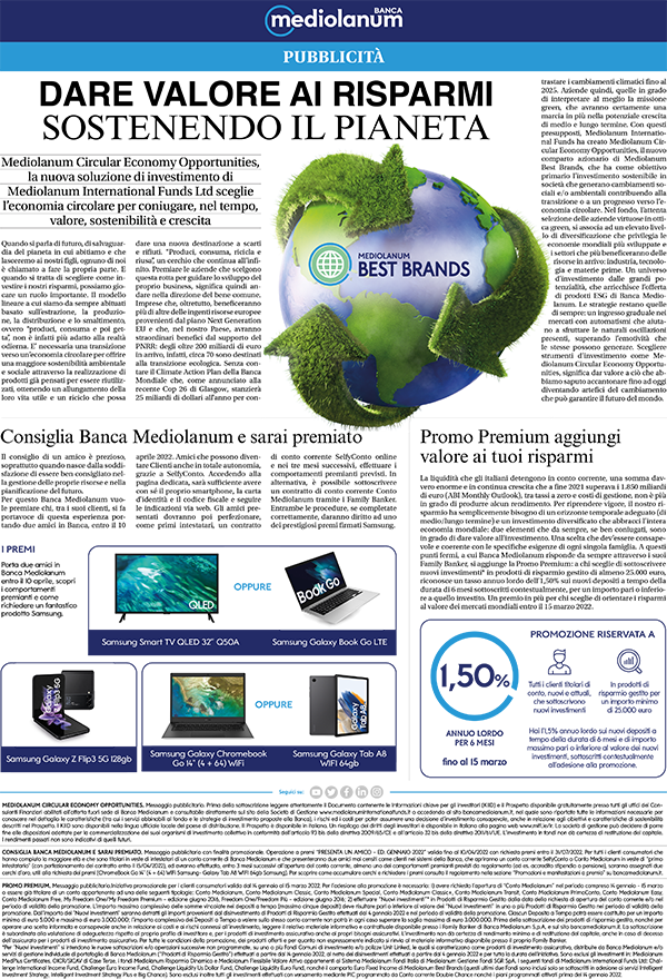I REDAZIONALI DI BANCA MEDIOLANUM GENNAIO 2022