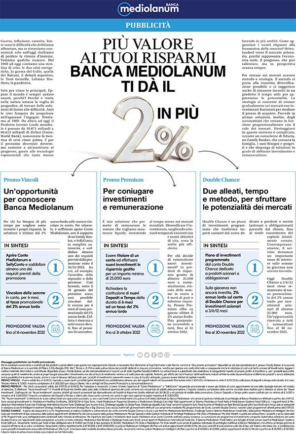 I REDAZIONALI DI BANCA MEDIOLANUM SETTEMBRE 2022