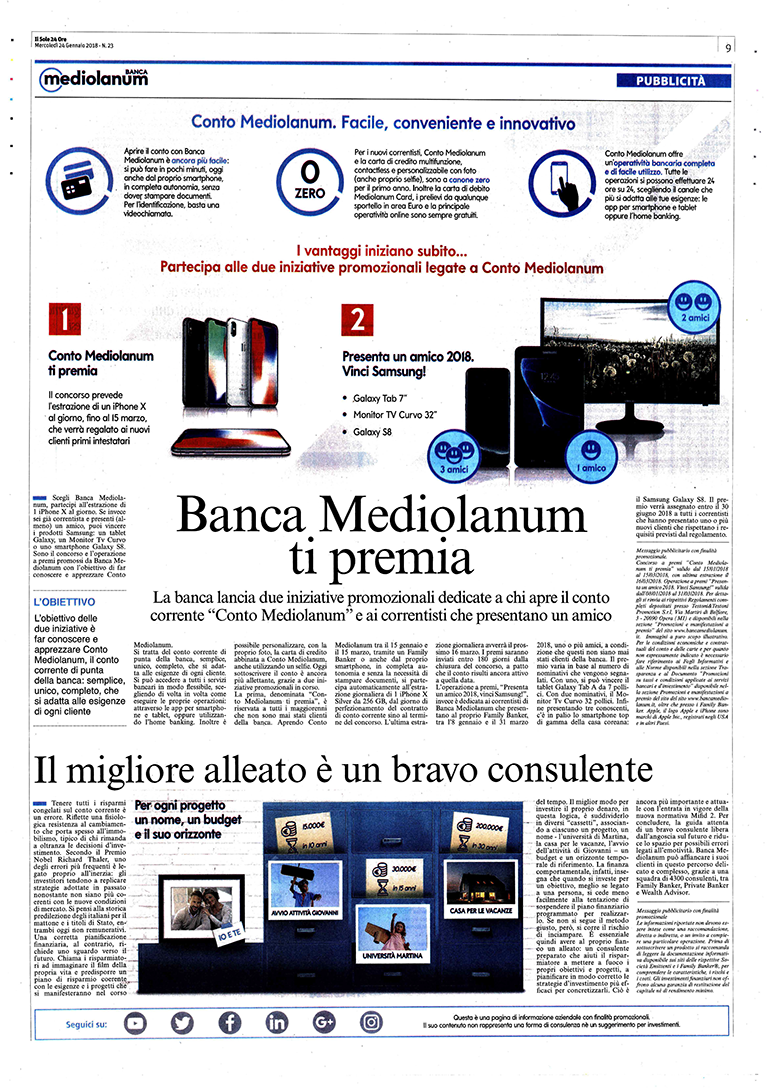 I REDAZIONALI DI BANCA MEDIOLANUM GENNAIO 2018